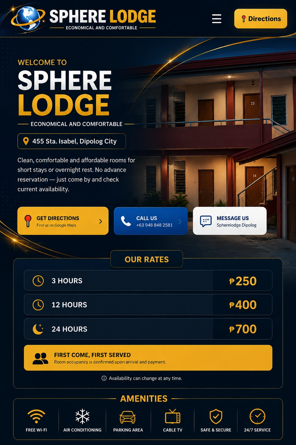 Sphere Lodge approved front page